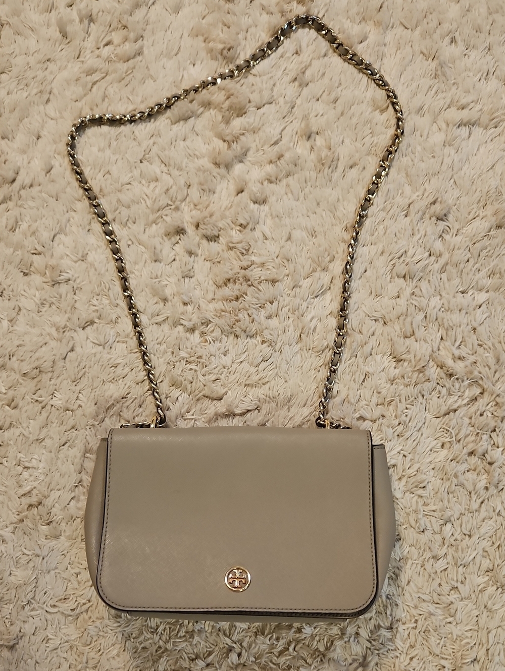 Tory Burch Taupe Crossbody Bag with Gold Chain